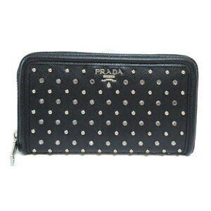Prada round bifold wallet sapphire leather studs black